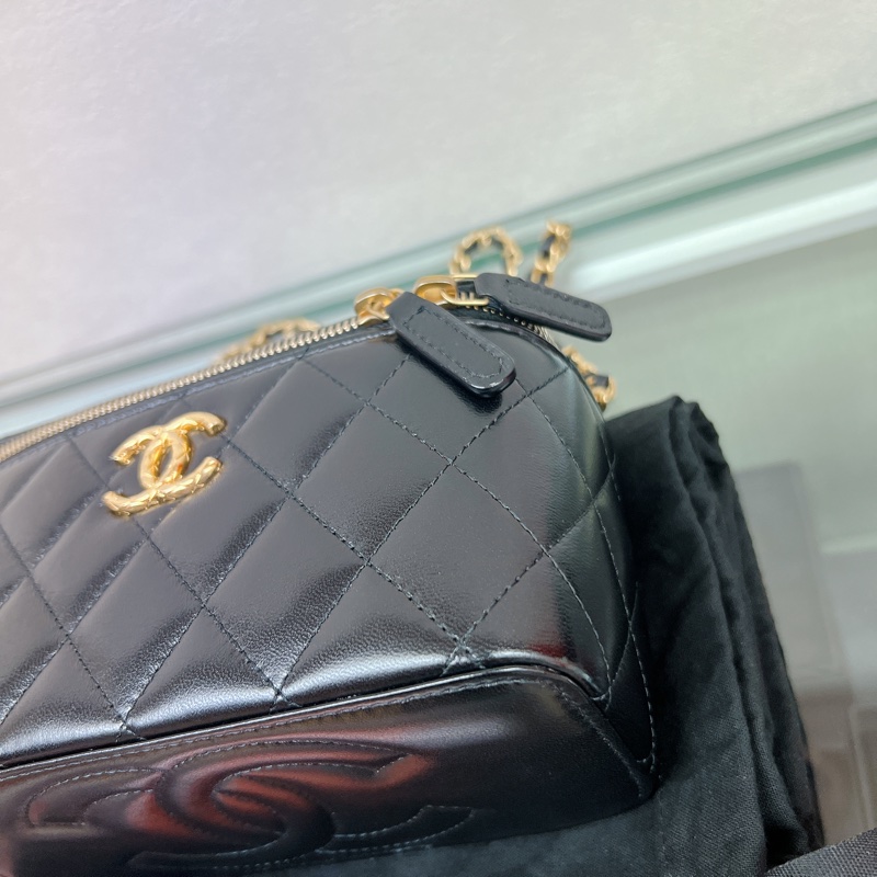 Chanel vanity 油臘皮黑金雙鏈條盒子/化妝包-3