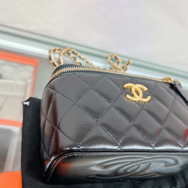 Chanel vanity 油臘皮黑金雙鏈條盒子/化妝包-5
