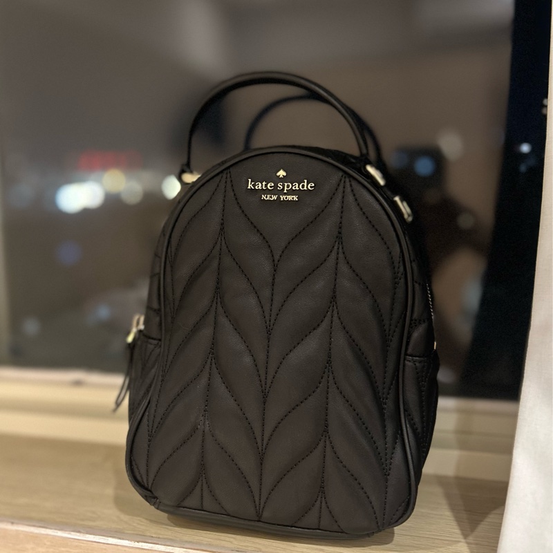 Kate Spade黑色雙肩羊皮後背包-1