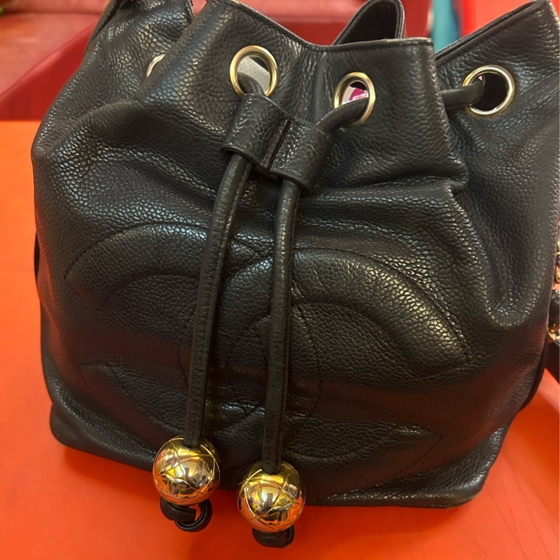 Chanel Vintago logo 黑色 古董包 束口金球水桶包-0