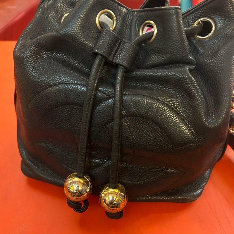Chanel Vintago logo 黑色 古董包 束口金球水桶包-9