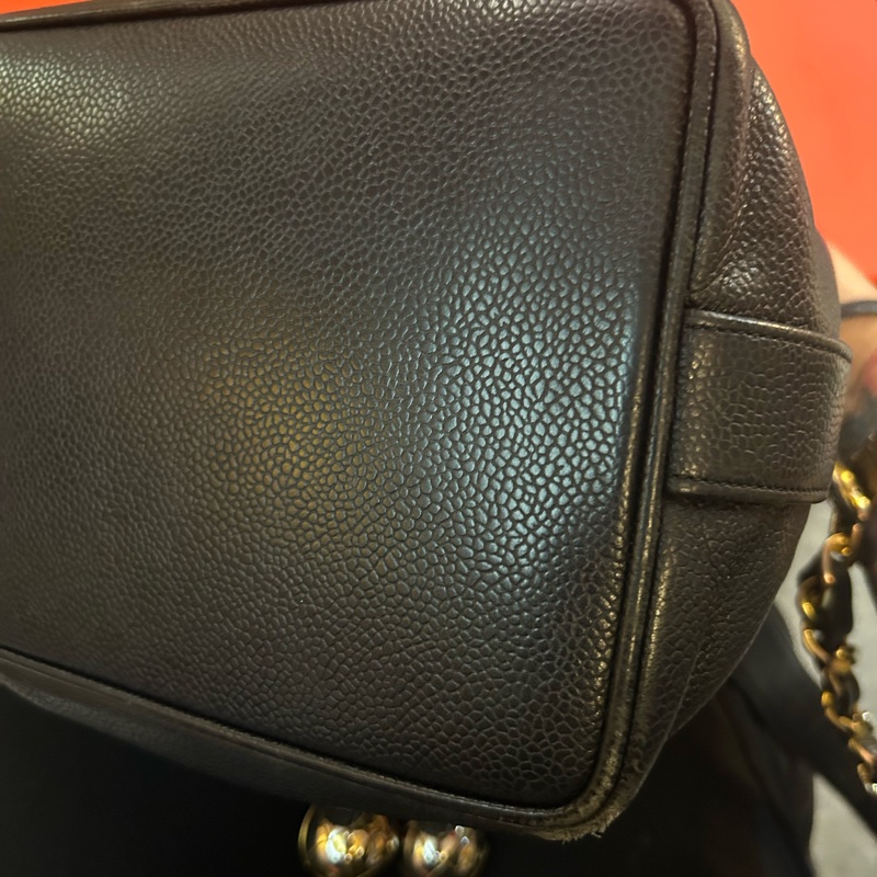 Chanel Vintago logo 黑色 古董包 束口金球水桶包-11