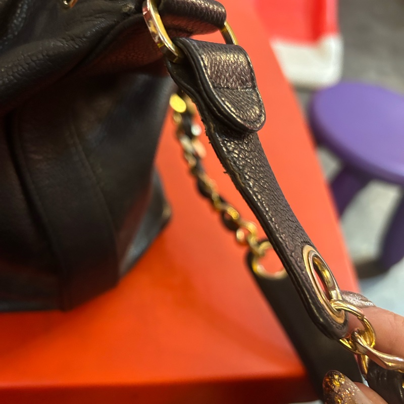 Chanel Vintago logo 黑色 古董包 束口金球水桶包-20