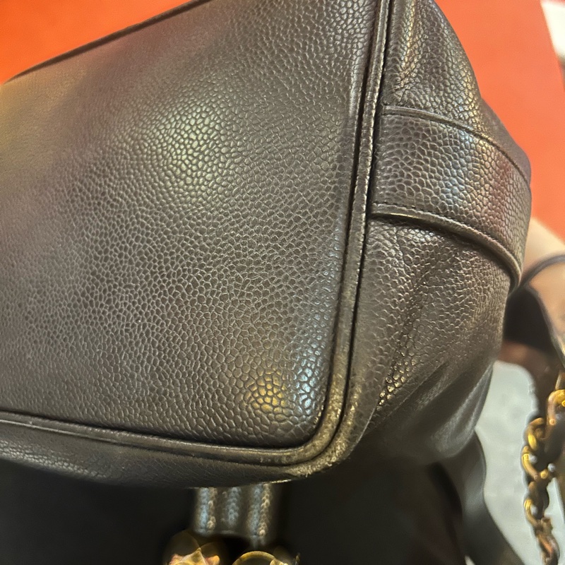Chanel Vintago logo 黑色 古董包 束口金球水桶包-31