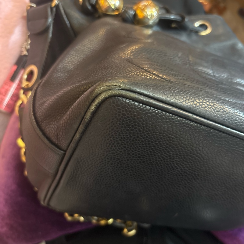Chanel Vintago logo 黑色 古董包 束口金球水桶包-26