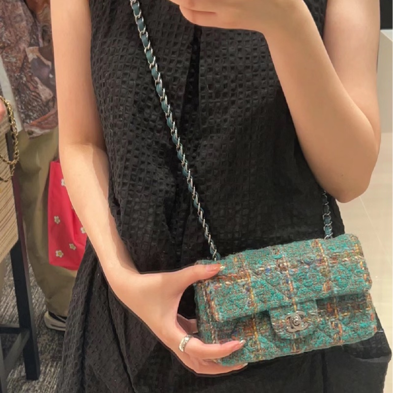 ‎☺︎ CHANEL 綠毛呢金絲線mini cf 工藝Tweed🪩GD權志龍同款系列-1