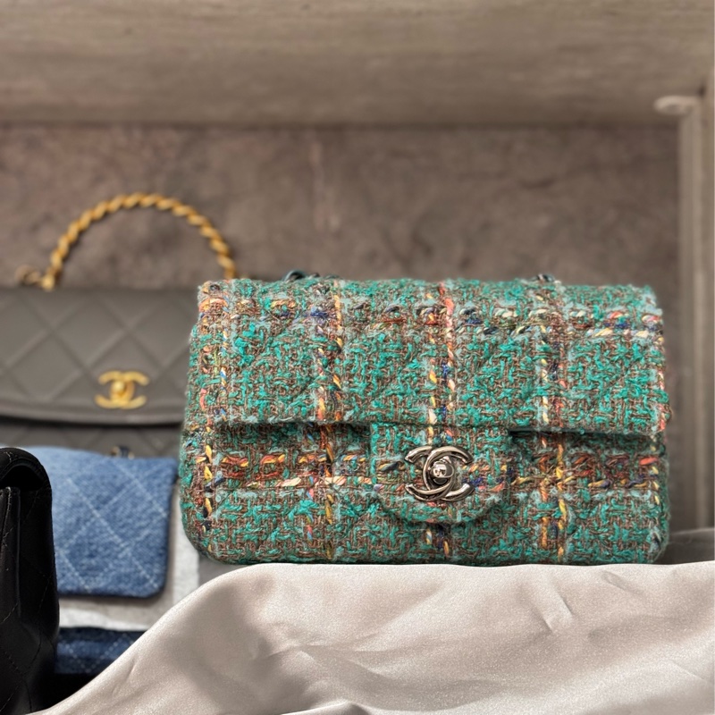 ‎☺︎ CHANEL 綠毛呢金絲線mini cf 工藝Tweed🪩GD權志龍同款系列-4