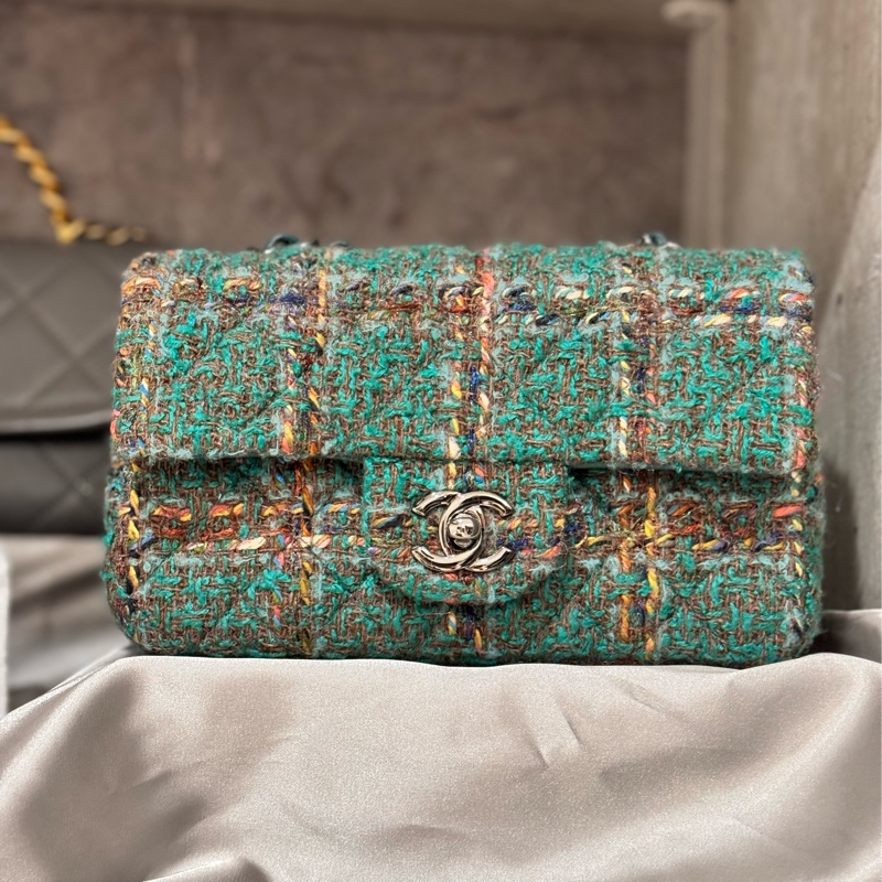 ‎☺︎ CHANEL 綠毛呢金絲線mini cf 工藝Tweed🪩GD權志龍同款系列-6