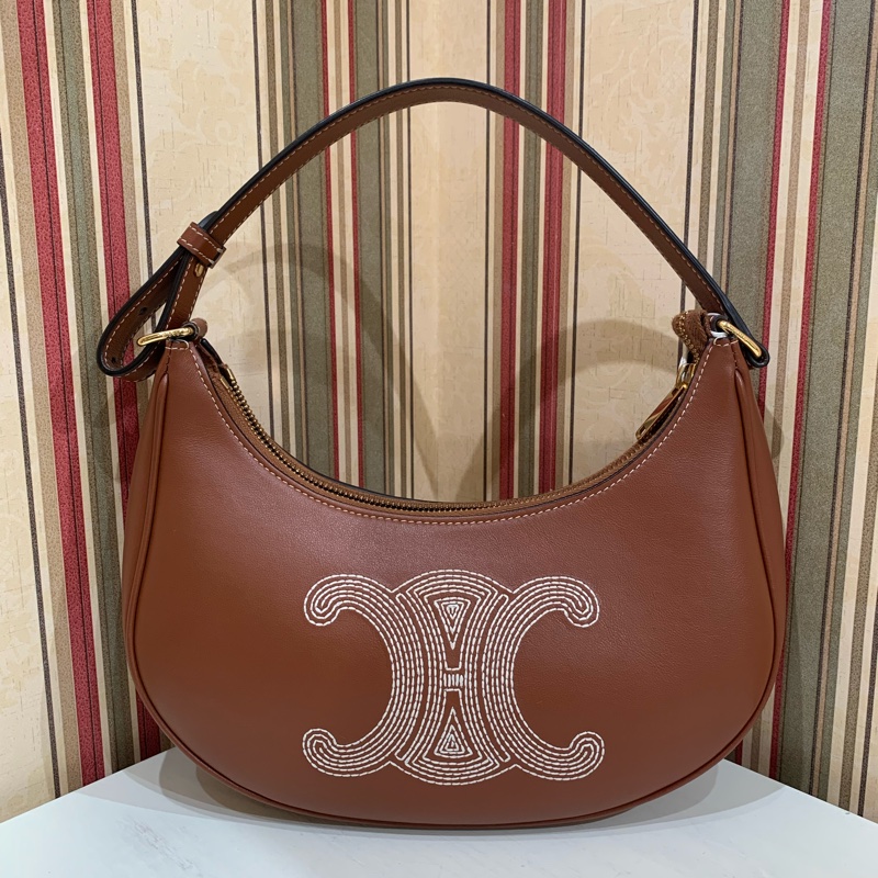 Celine Ava 豌豆腋下包 棕色中號刺繡-5