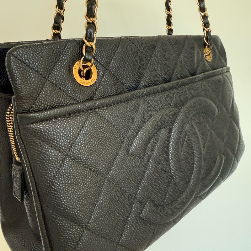 Chanel黑金荔枝雙鏈肩背包 豆腐包 托特包-8