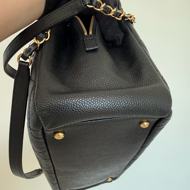 Chanel黑金荔枝雙鏈肩背包 豆腐包 托特包-17