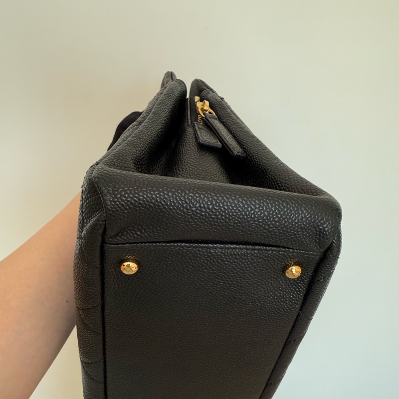 Chanel黑金荔枝雙鏈肩背包 豆腐包 托特包-18