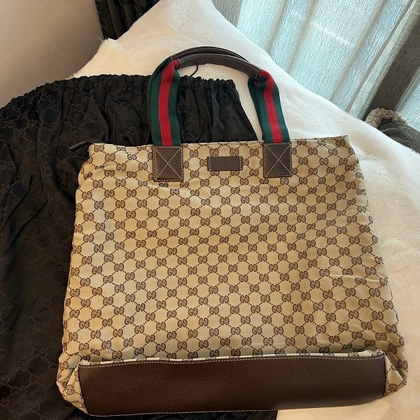 專櫃正品 GUCCI 經典老花帆布托特包 購物袋-0