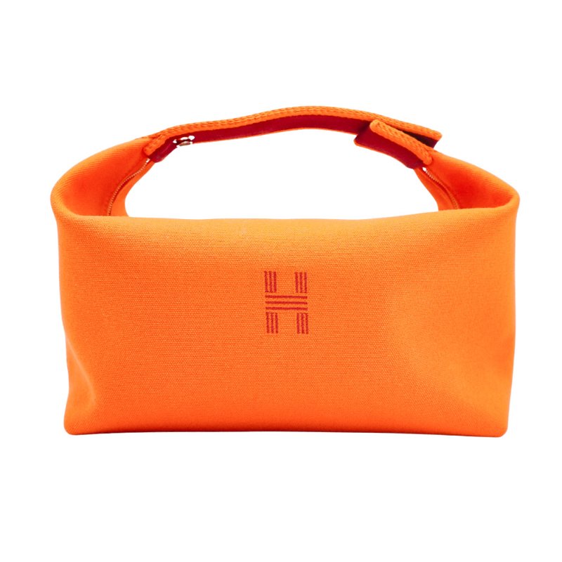Hermes Bride-a-Brac 帆布銀釦收納包(火橘色)-0