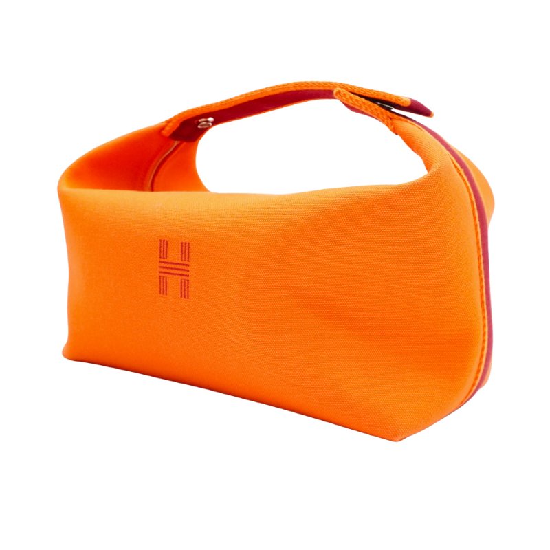 Hermes Bride-a-Brac 帆布銀釦收納包(火橘色)-1