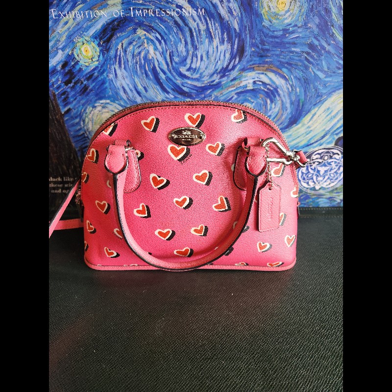 coach 情人節限量愛心真皮手提包 有原廠背帶-14