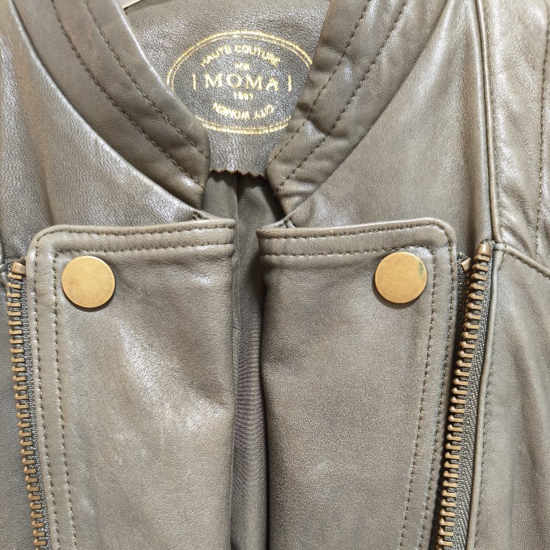 MOMA軍綠刷舊💯%綿羊皮騎士外套-9