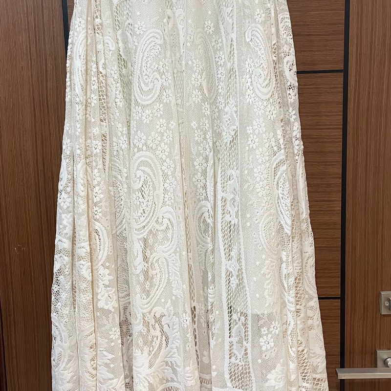 🌷0918🌷全新米白色蕾絲長裙-0
