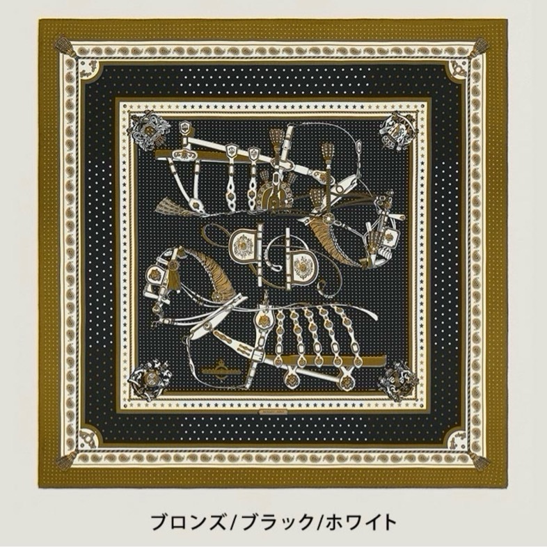 愛馬仕HERMES喀什米爾與真絲混紡茶色方巾/圍巾/披肩Harnais de Cour Bandana 140-6