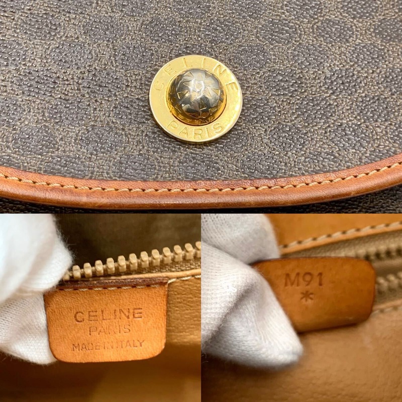 【LA LUNE】稀有中古二手Celine星球咖啡色老花皮革豆腐小包單肩側背斜孭手袋 Vintage-9