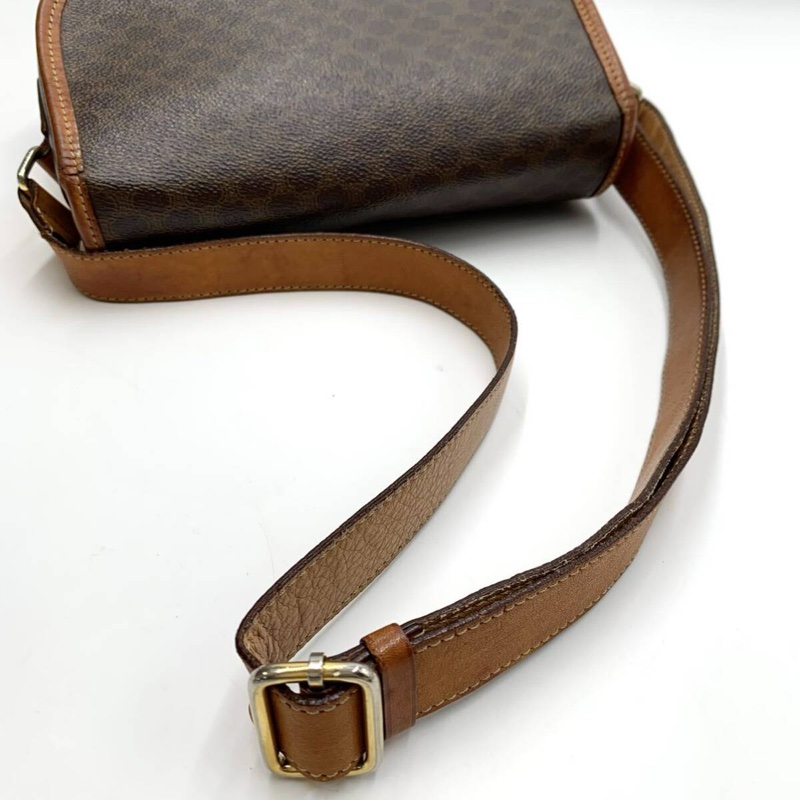 【LA LUNE】稀有中古二手Celine星球咖啡色老花皮革豆腐小包單肩側背斜孭手袋 Vintage-12