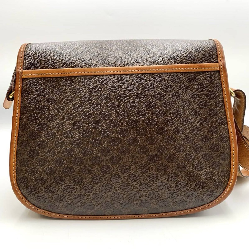 【LA LUNE】稀有中古二手Celine星球咖啡色老花皮革豆腐小包單肩側背斜孭手袋 Vintage-14