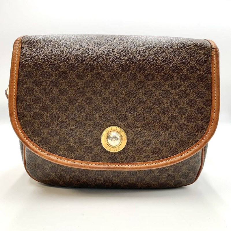 【LA LUNE】稀有中古二手Celine星球咖啡色老花皮革豆腐小包單肩側背斜孭手袋 Vintage-15