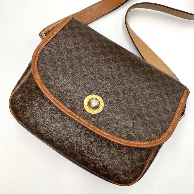 【LA LUNE】稀有中古二手Celine星球咖啡色老花皮革豆腐小包單肩側背斜孭手袋 Vintage-16