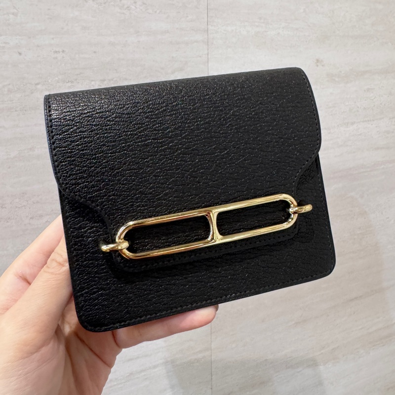 Hermes Roulis Slim 89黑山羊皮金釦豬鼻子錢包 腰包 可自行➕背帶 多種背法-1