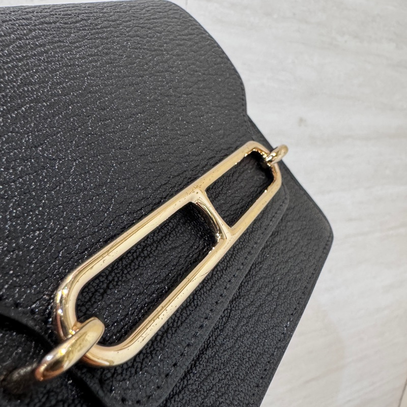 Hermes Roulis Slim 89黑山羊皮金釦豬鼻子錢包 腰包 可自行➕背帶 多種背法-6