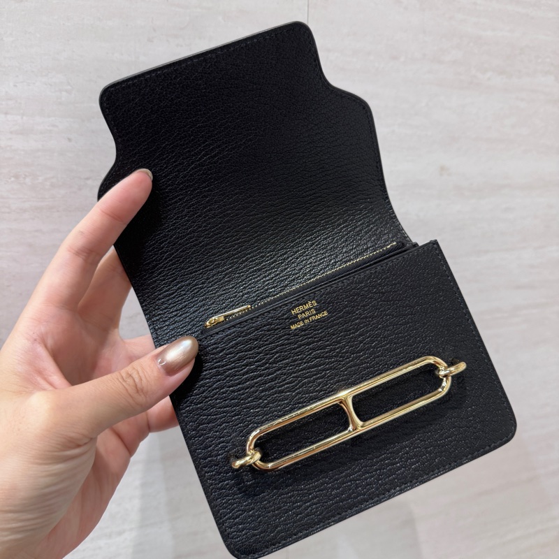 Hermes Roulis Slim 89黑山羊皮金釦豬鼻子錢包 腰包 可自行➕背帶 多種背法-7