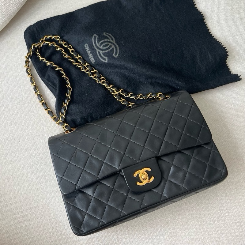 優雅美麗CHANEL CF25黑金羊皮 vintage香奈兒25cm-5