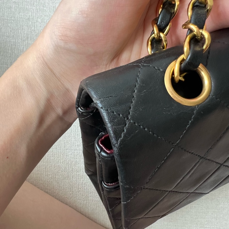 優雅美麗CHANEL CF25黑金羊皮 vintage香奈兒25cm-15