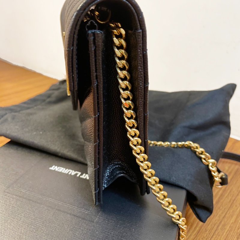 YSL SAINT LAURENT 百搭經典 黑金 鍊條包 魚子醬牛皮 WOC 19CM-2