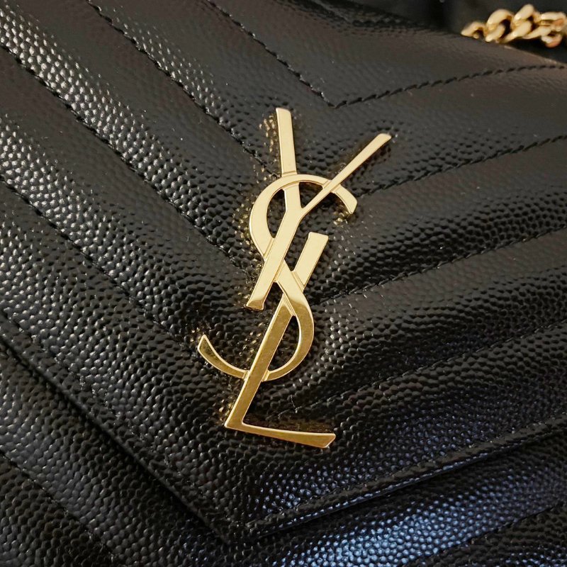 YSL SAINT LAURENT 百搭經典 黑金 鍊條包 魚子醬牛皮 WOC 19CM-3