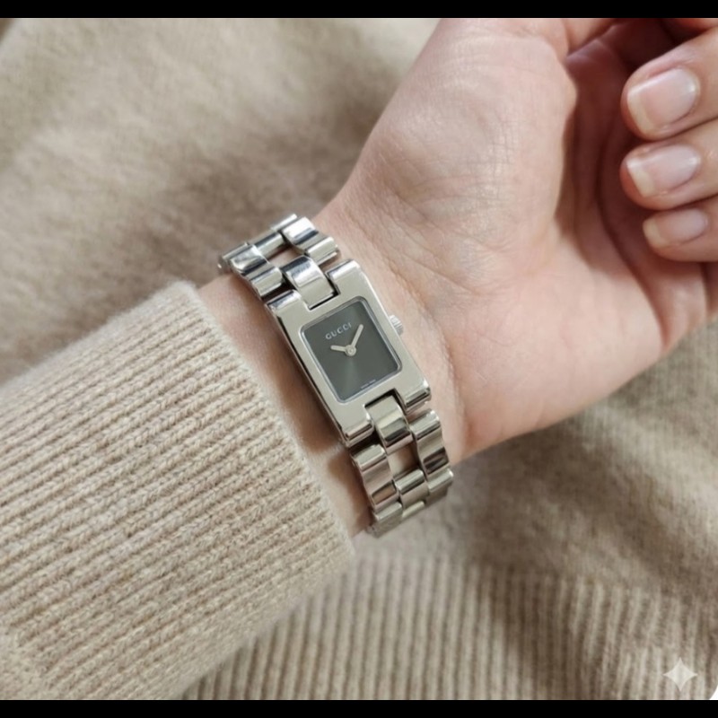 Gucci 2305L 長方形不鏽鋼鏈帶腕錶-12