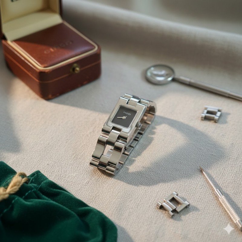 Gucci 2305L 長方形不鏽鋼鏈帶腕錶-14