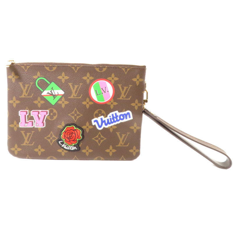 LOUIS VUITTON 【激減優惠】Monogram Patches City Clutch金扣手拿包啡色-0