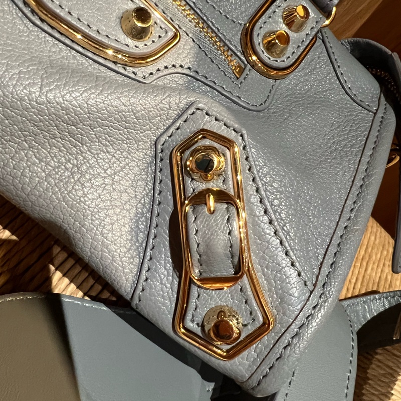 巴黎世家Balenciaga 霧霾藍金釦小山羊皮 機車包 mini尺寸-3