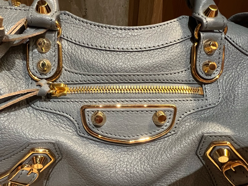 巴黎世家Balenciaga 霧霾藍金釦小山羊皮 機車包 mini尺寸-4