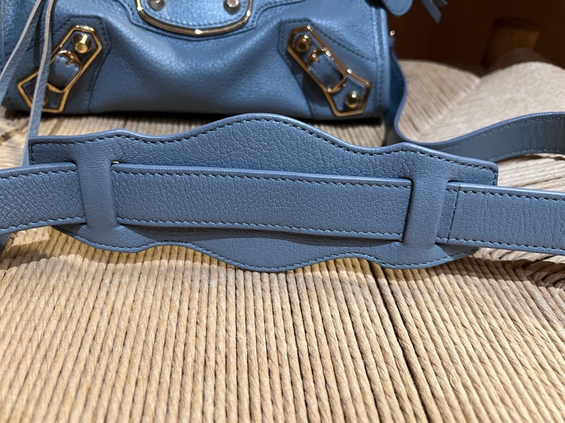 巴黎世家Balenciaga 霧霾藍金釦小山羊皮 機車包 mini尺寸-6