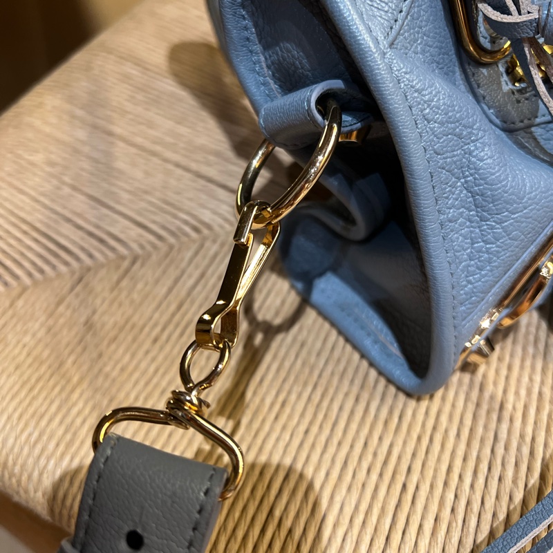 巴黎世家Balenciaga 霧霾藍金釦小山羊皮 機車包 mini尺寸-13