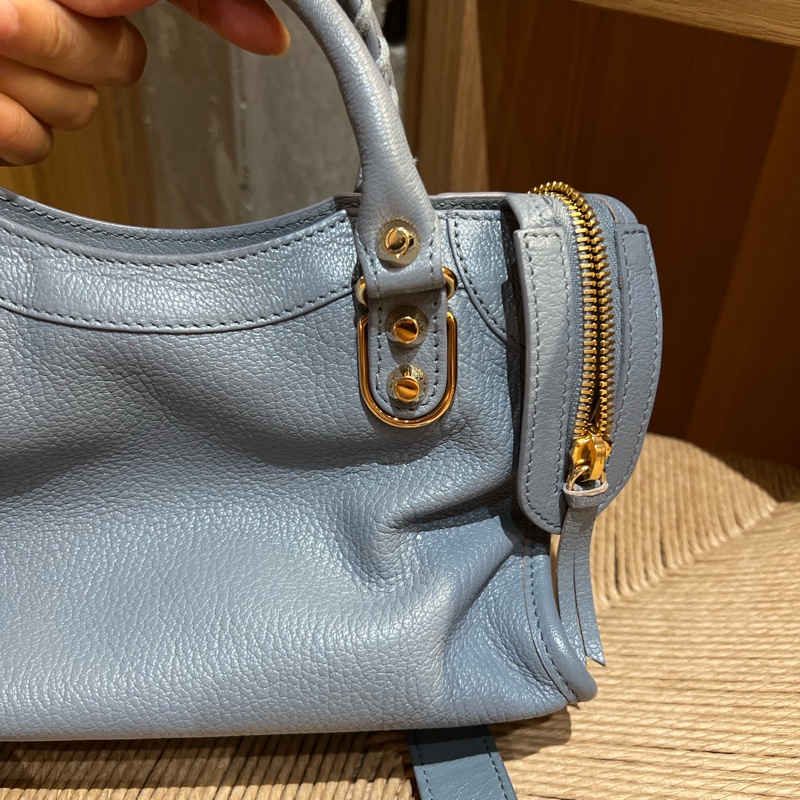 巴黎世家Balenciaga 霧霾藍金釦小山羊皮 機車包 mini尺寸-18