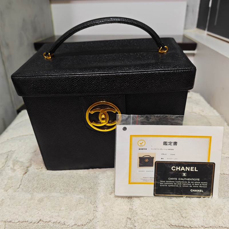 Chanel Vintage 女神荔枝牛皮化妝箱 標卡齊-10