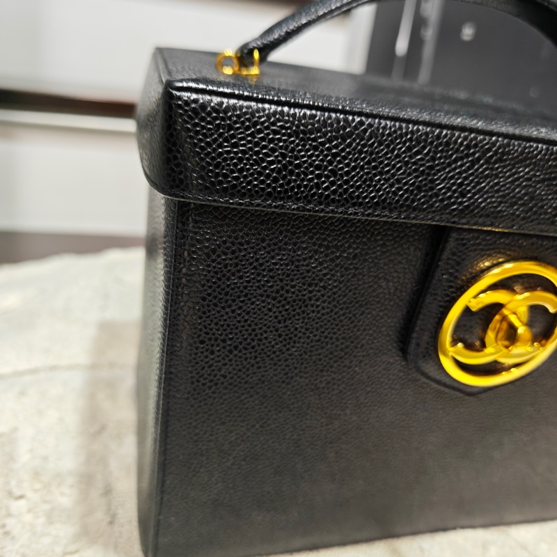 Chanel Vintage 女神荔枝牛皮化妝箱 標卡齊-14