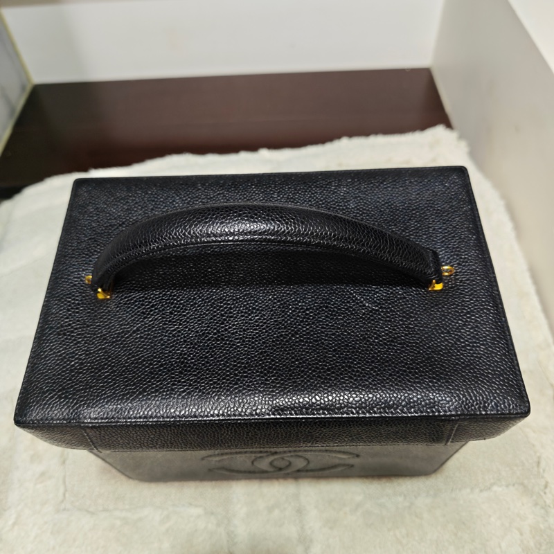 Chanel Vintage 女神荔枝牛皮化妝箱 標卡齊-15