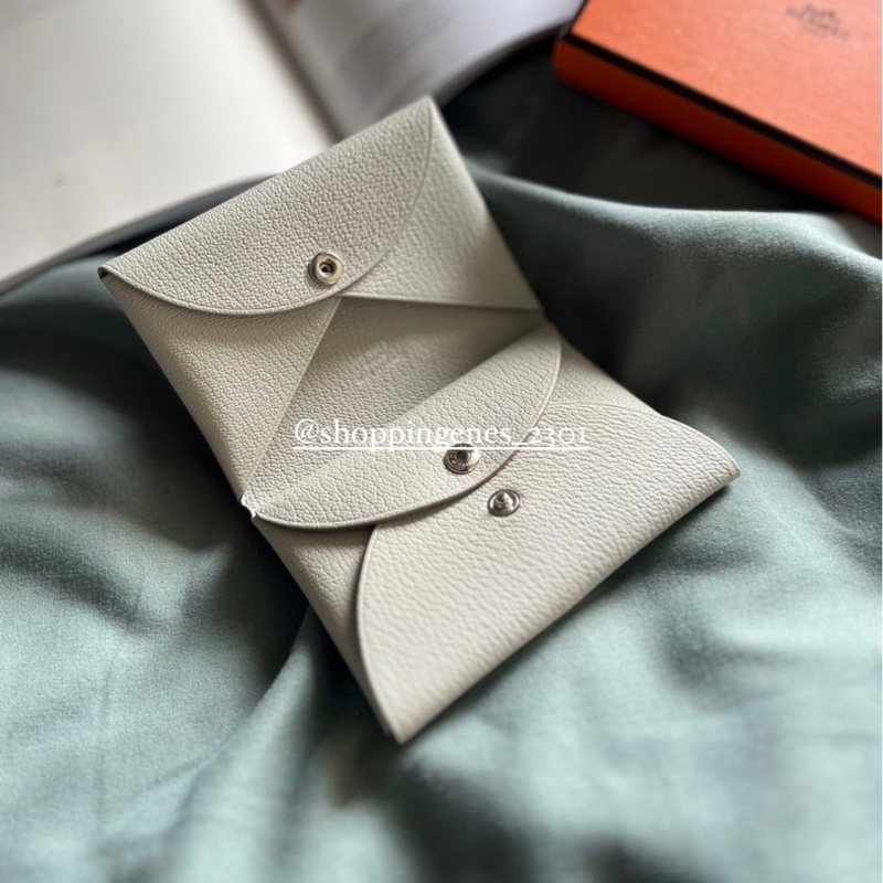 愛馬仕 calvi duo 零錢卡包 珍珠灰 山羊皮❗️尚未抵台-0