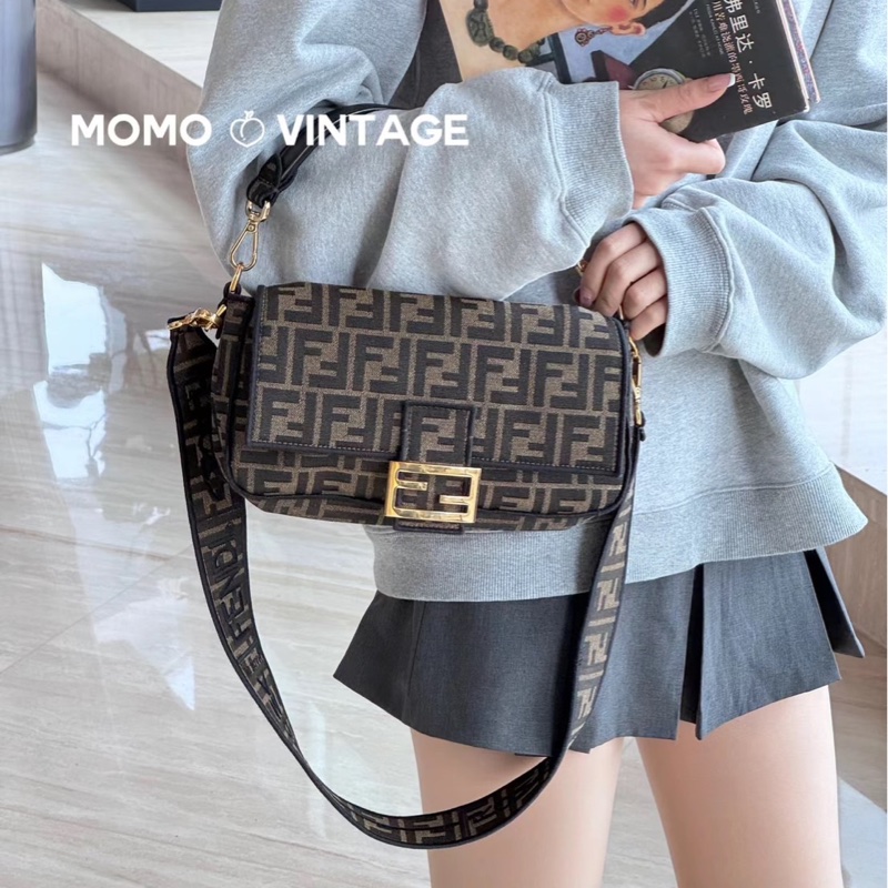 FENDI 芬迪 Baguette棕色FF提花布 經典老花法棍包 斜背包 肩背包  手提包-3