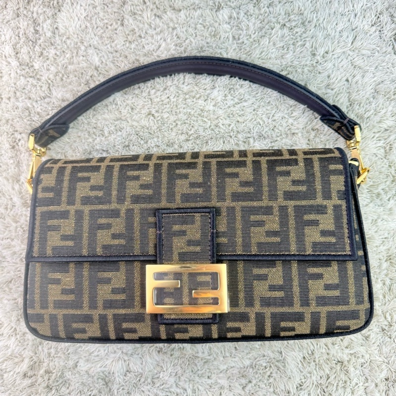 FENDI 芬迪 Baguette棕色FF提花布 經典老花法棍包 斜背包 肩背包  手提包-5