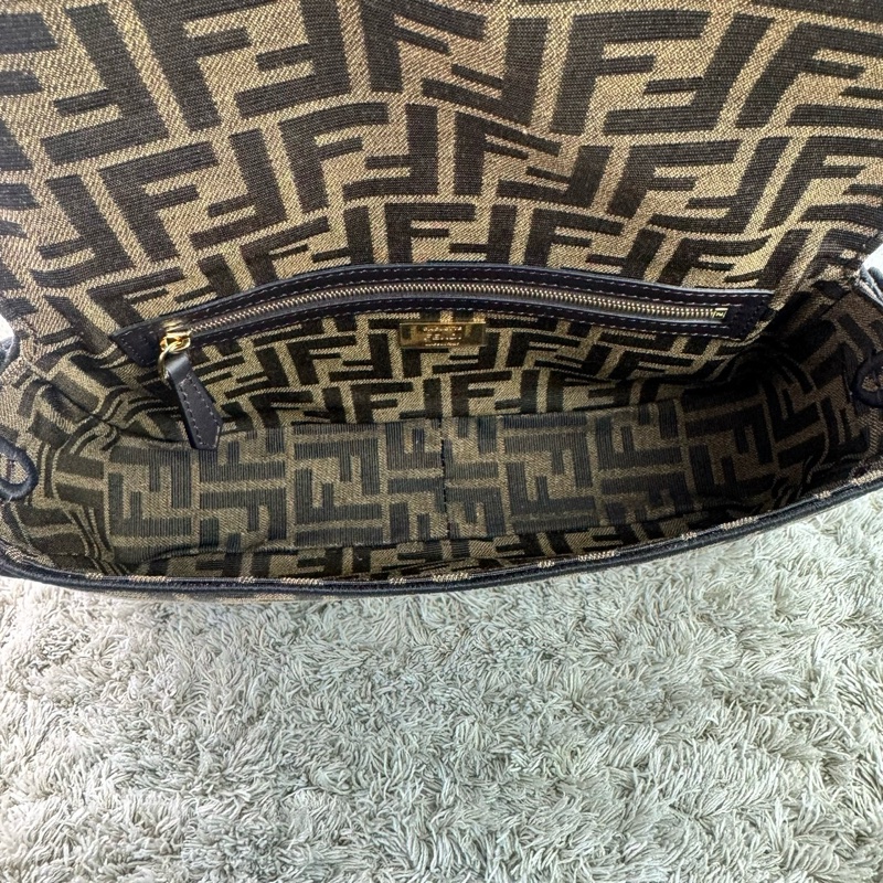 FENDI 芬迪 Baguette棕色FF提花布 經典老花法棍包 斜背包 肩背包  手提包-28